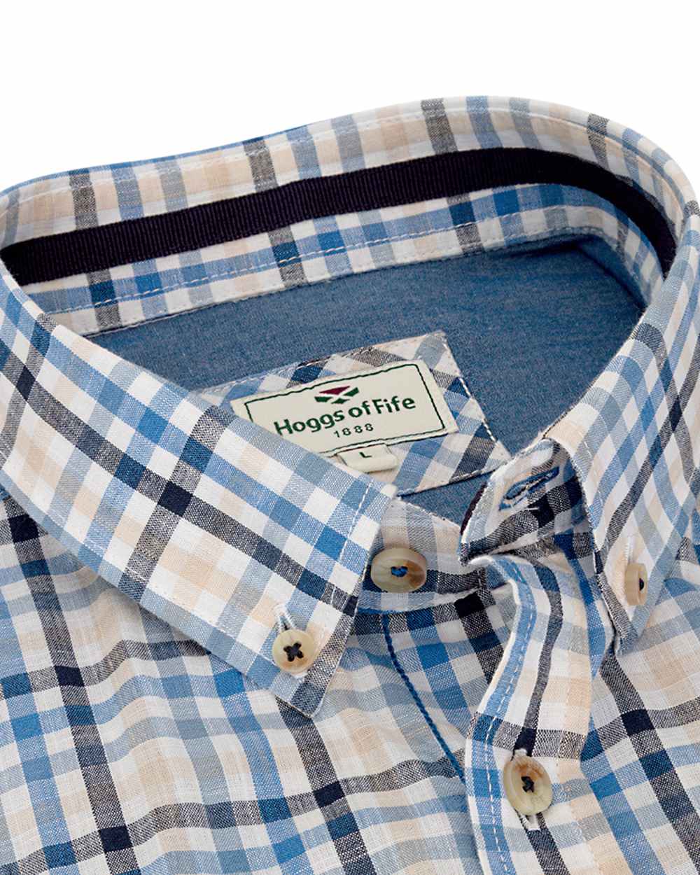Blue Corn Coloured Hoggs of Fife Aberdour Short Sleeve Shirt on white background #colour_blue-corn