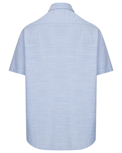 Plain Blue coloured Hoggs of Fife Aberdour Short Sleeve Shirt on white background #colour_plain-blue
