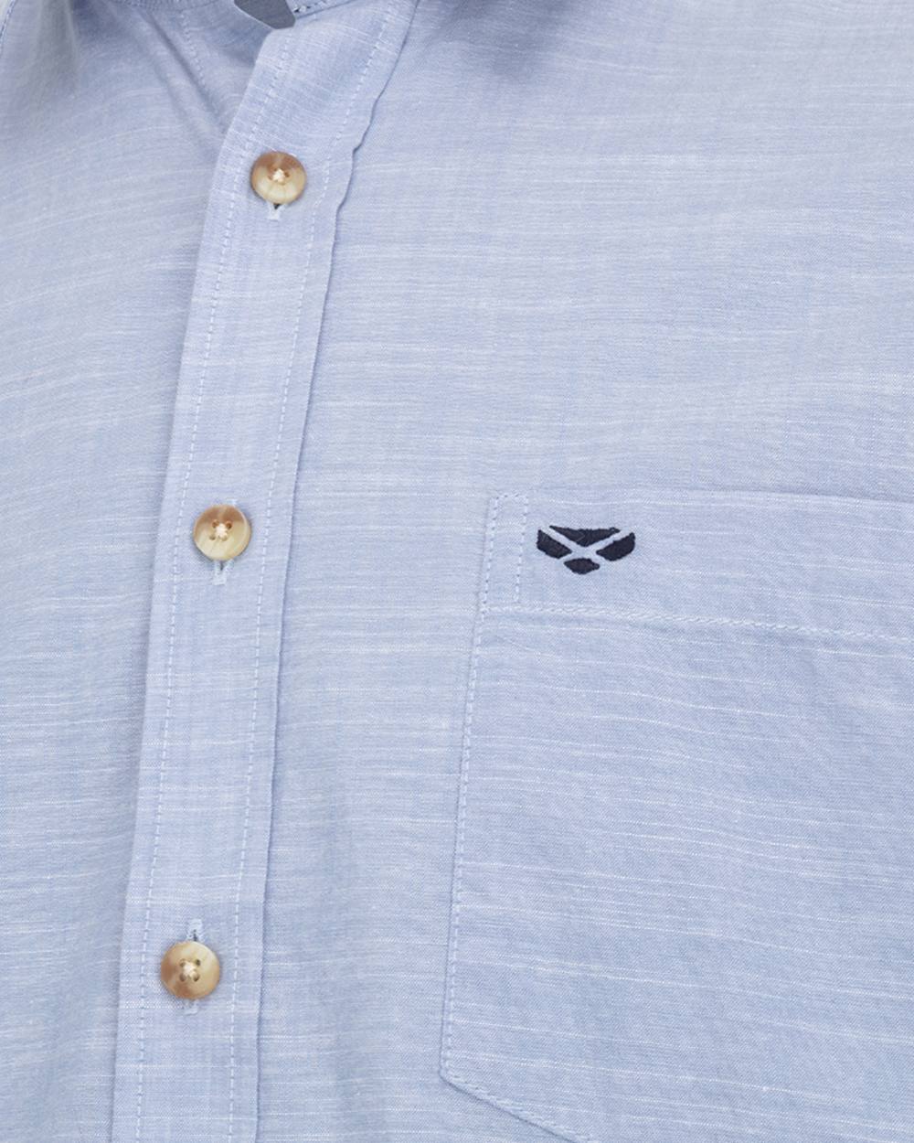 Plain Blue coloured Hoggs of Fife Aberdour Short Sleeve Shirt on white background #colour_plain-blue