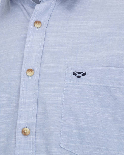 Plain Blue coloured Hoggs of Fife Aberdour Short Sleeve Shirt on white background #colour_plain-blue