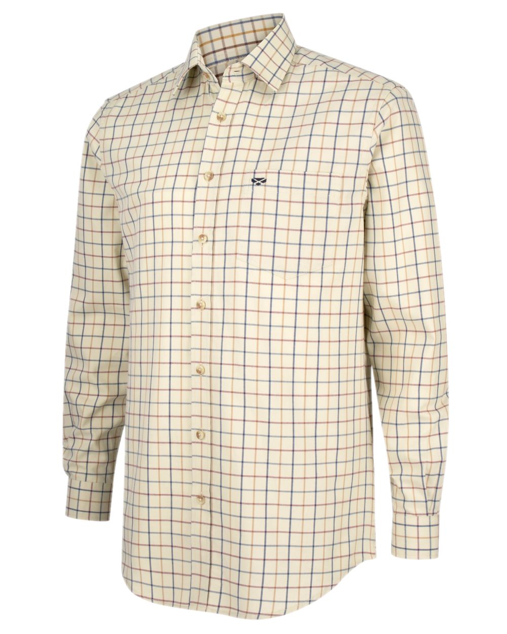 Ivory Tattersall Coloured Hoggs of Fife Ambassador Tattersall Shirt on white background #colour_ivory-tattersall