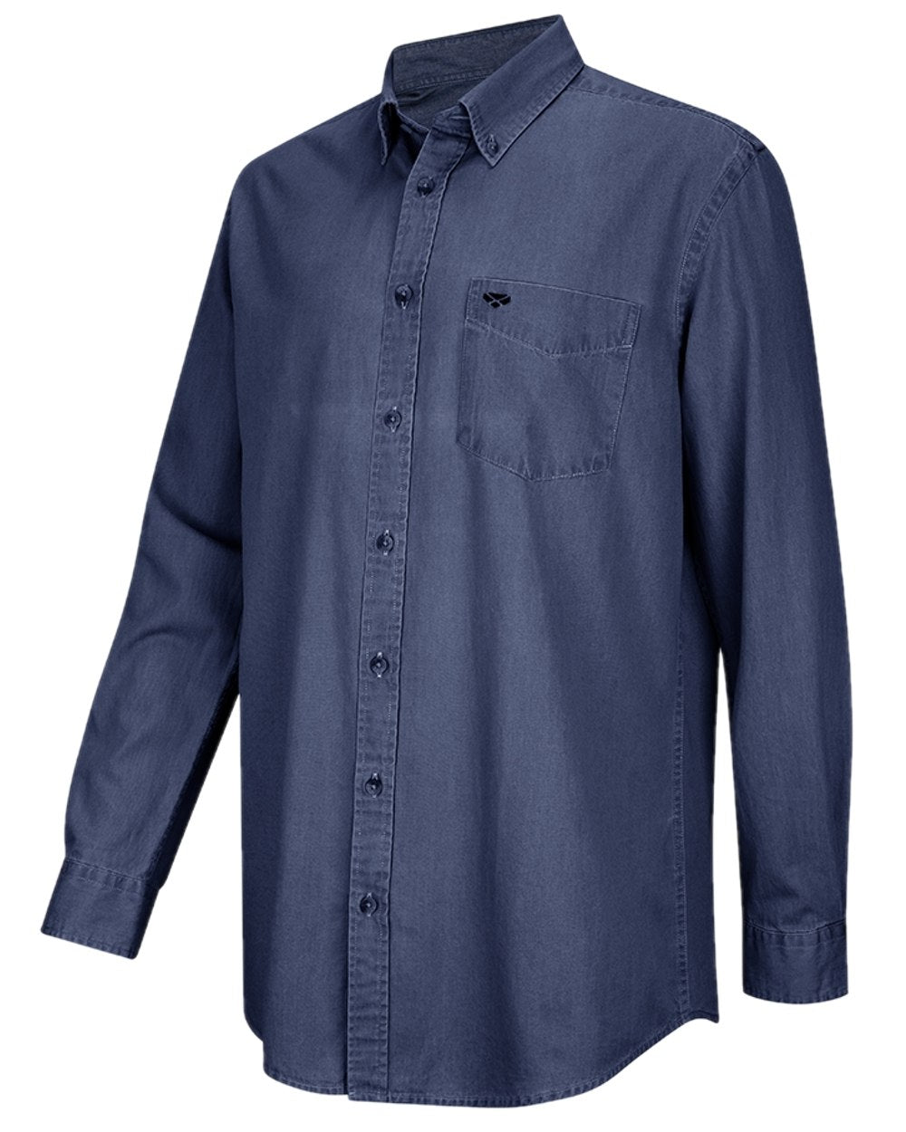 Dark Wash Coloured Hoggs of Fife Archerfield Denim Shirt on white background #colour_dark-wash