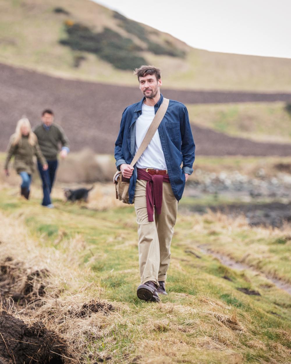 Dark Wash Coloured Hoggs of Fife Archerfield Denim Shirt on mountain background #colour_dark-wash