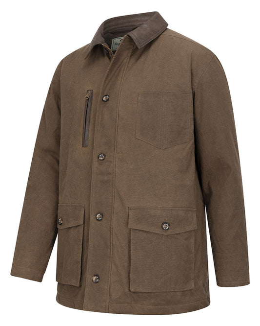 Rock Coloured Hoggs of Fife Balerno Waxed Canvas Barn Coat on white background #colour_rock