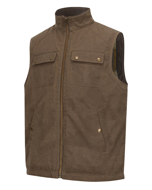 Rock Coloured Hoggs of Fife Balfour Waxed Canvas Gilet on white background #colour_rock