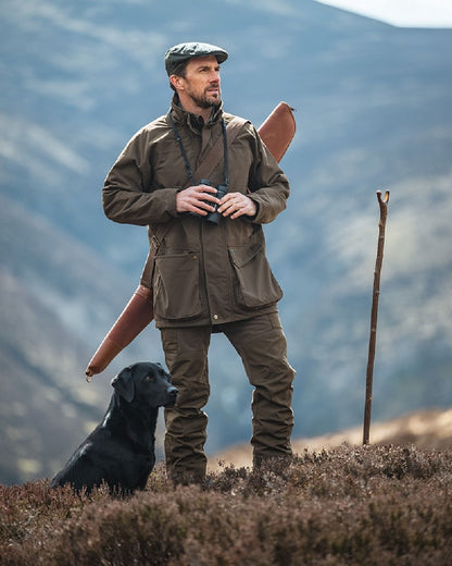 Green Coloured Hoggs of Fife Ballater Waterproof Field Jacket on mountain background #colour_green