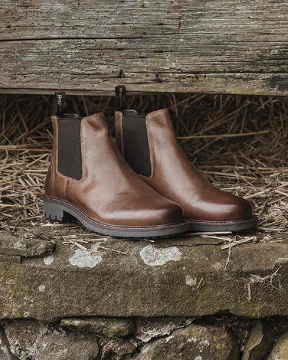 Burnished Tan Coloured Hoggs of Fife Banff Country Dealer Boots on grass background #colour_burnished-tan