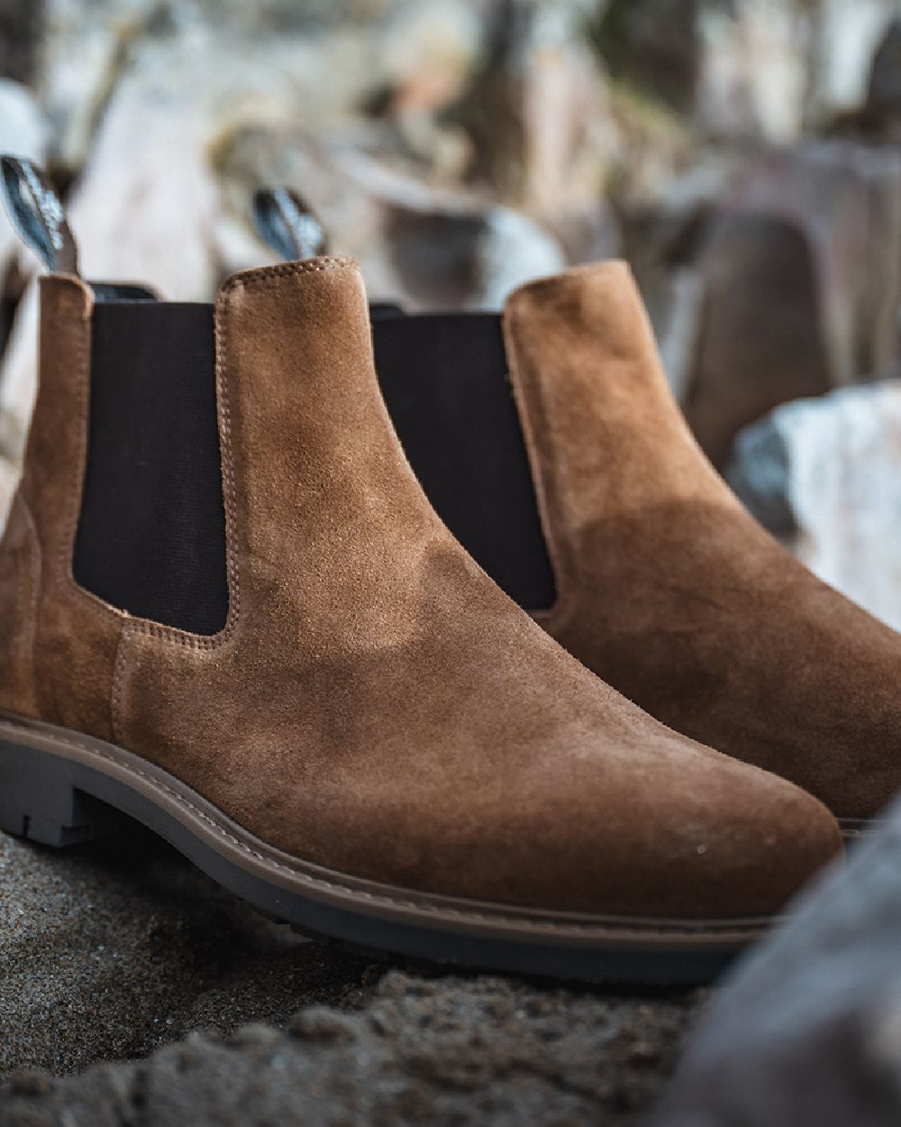 Coffee Suede Coloured Hoggs of Fife Banff Country Dealer Boots on blurry background #colour_coffee-suede