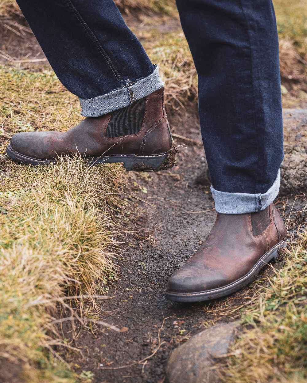 Waxy Brown Coloured Hoggs of Fife Banff Country Dealer Boots on land background #colour_waxy-brown