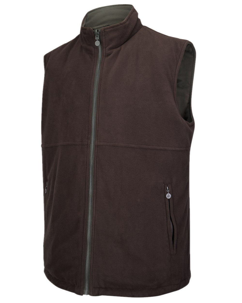 Loden Green Coffee Coloured Hoggs of Fife Breezer II Reversible Bodywarmer on white background #colour_loden-green-coffee
