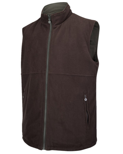 Loden Green Coffee Coloured Hoggs of Fife Breezer II Reversible Bodywarmer on white background #colour_loden-green-coffee