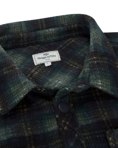 Navy Green Gold coloured Hoggs of Fife Broxburn Fleece Shacket on white background #colour_navy-green-gold