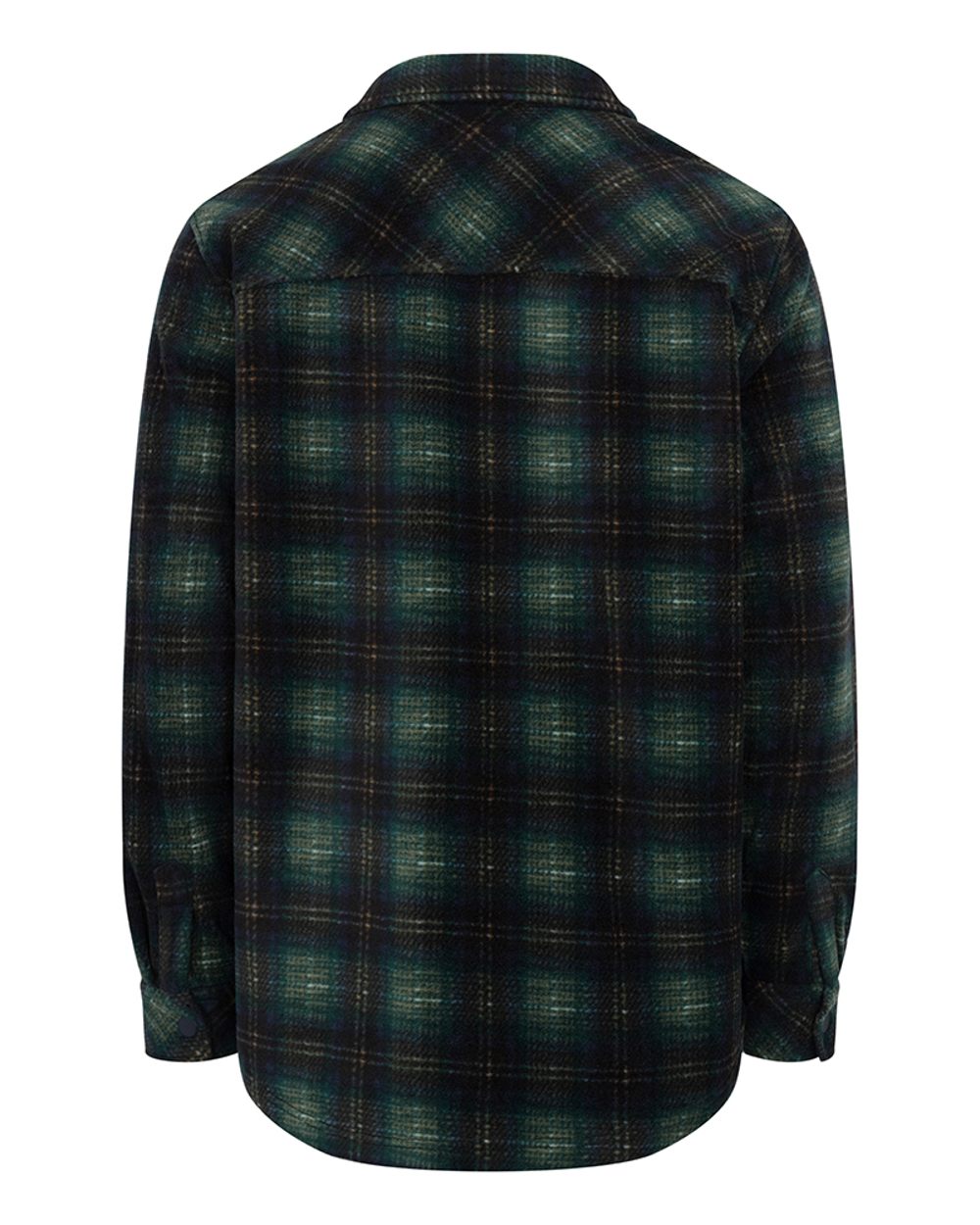 Navy Green Gold coloured Hoggs of Fife Broxburn Fleece Shacket on white background #colour_navy-green-gold
