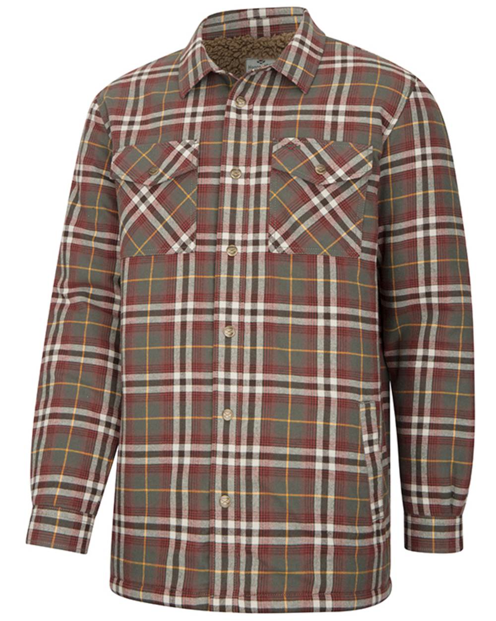Rust Check Coloured Hoggs of Fife Brunton Fleece Shacket on white background #colour_rust-check