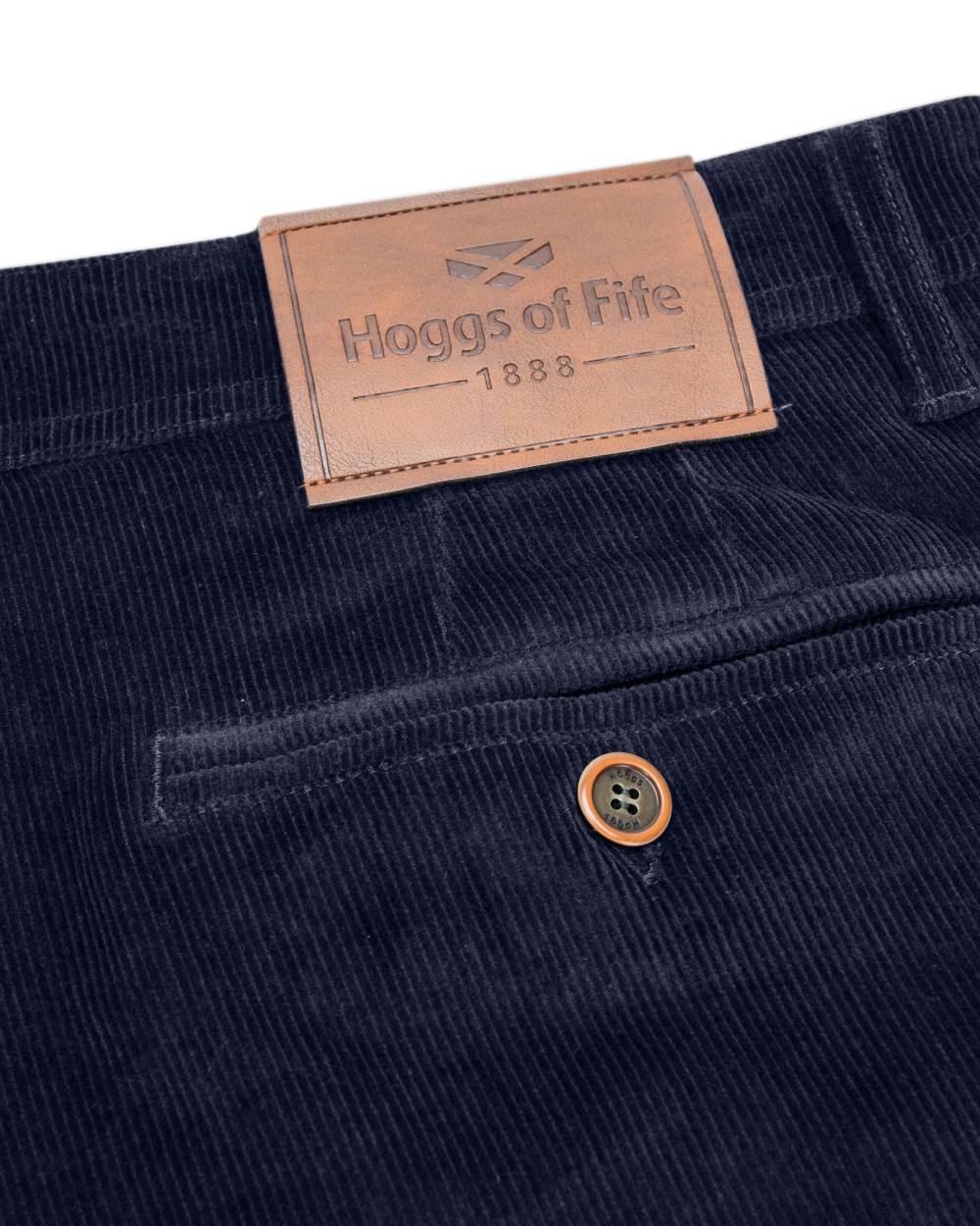 Marine Coloured Hoggs of Fife Cairnie Comfort Stretch Cord Trousers on white background #colour_marine