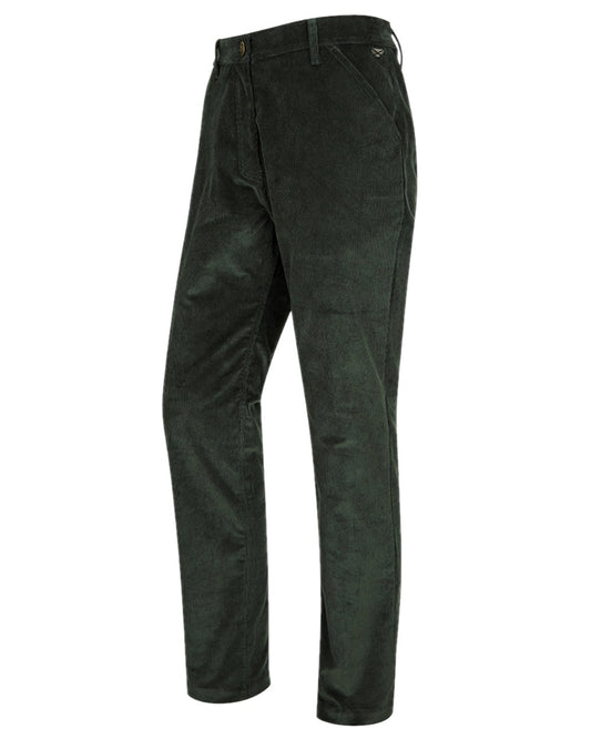 Racing Green Coloured Hoggs of Fife Cairnie Comfort Stretch Cord Trousers on white background #colour_racing-green