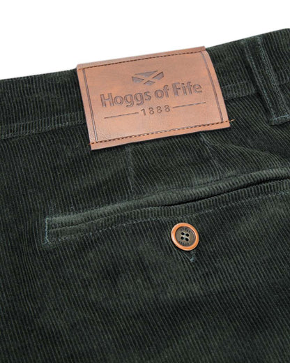 Racing Green Coloured Hoggs of Fife Cairnie Comfort Stretch Cord Trousers on white background #colour_racing-green
