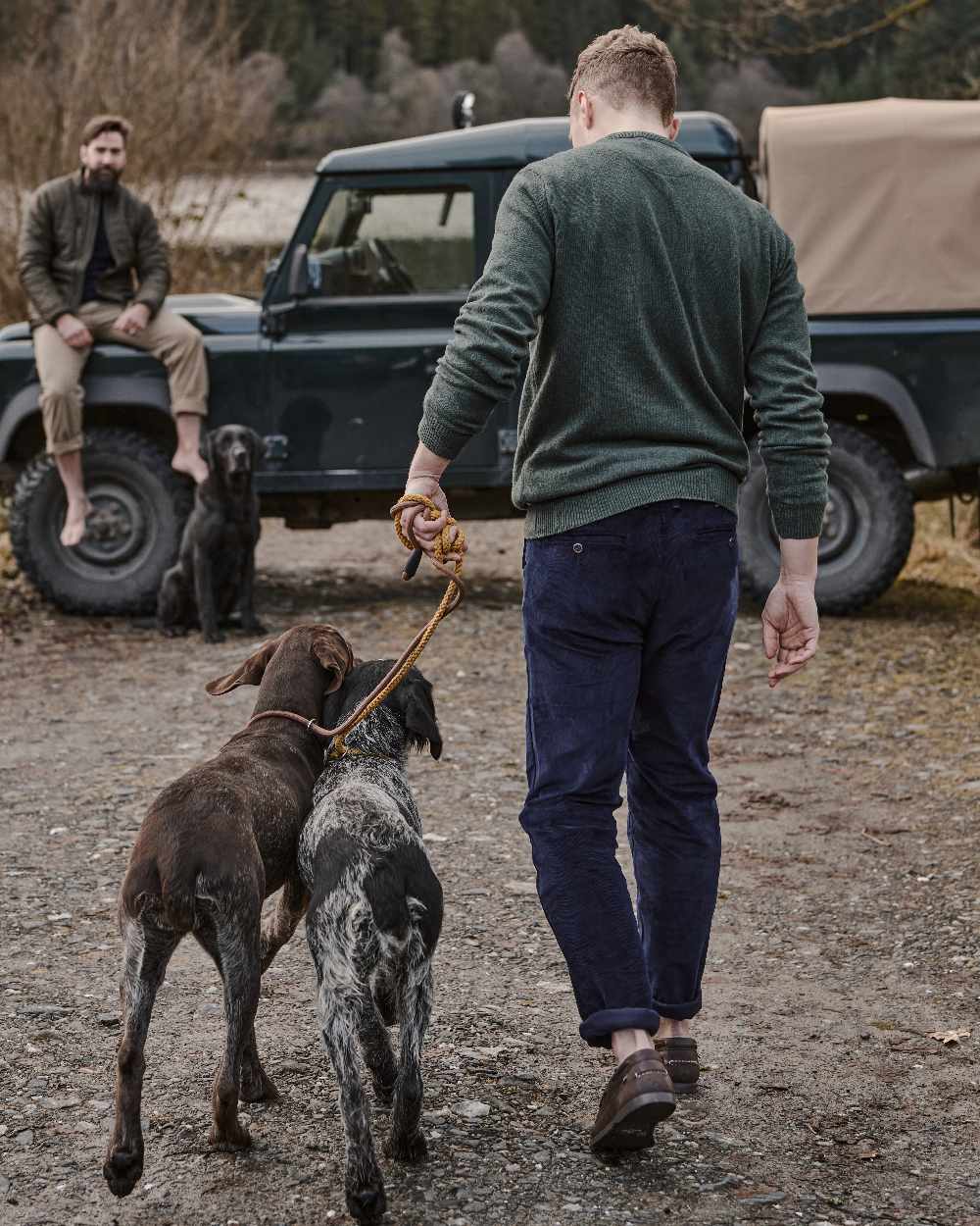 Marine Coloured Hoggs of Fife Cairnie Comfort Stretch Cord Trousers on outdoor background #colour_marine