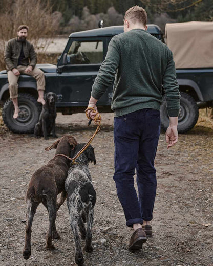 Marine Coloured Hoggs of Fife Cairnie Comfort Stretch Cord Trousers on outdoor background #colour_marine