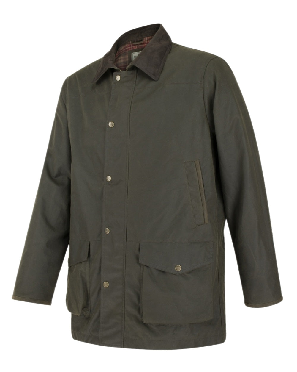 Olive Coloured Hoggs of Fife Caledonia Waxed Jacket on white background #colour_olive