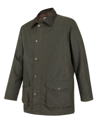 Olive Coloured Hoggs of Fife Caledonia Waxed Jacket on white background #colour_olive