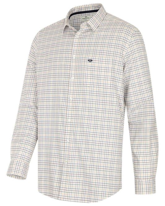 Green Gold Coloured Hoggs of Fife Callum Country Check Shirt on white background #colour_green-gold