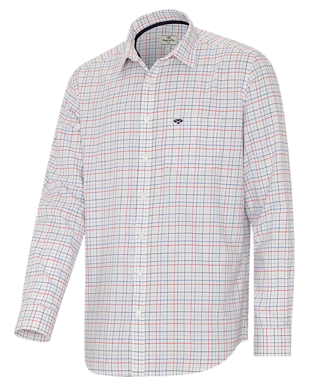 Red Blue Coloured Hoggs of Fife Callum Country Check Shirt on white background #colour_red-blue