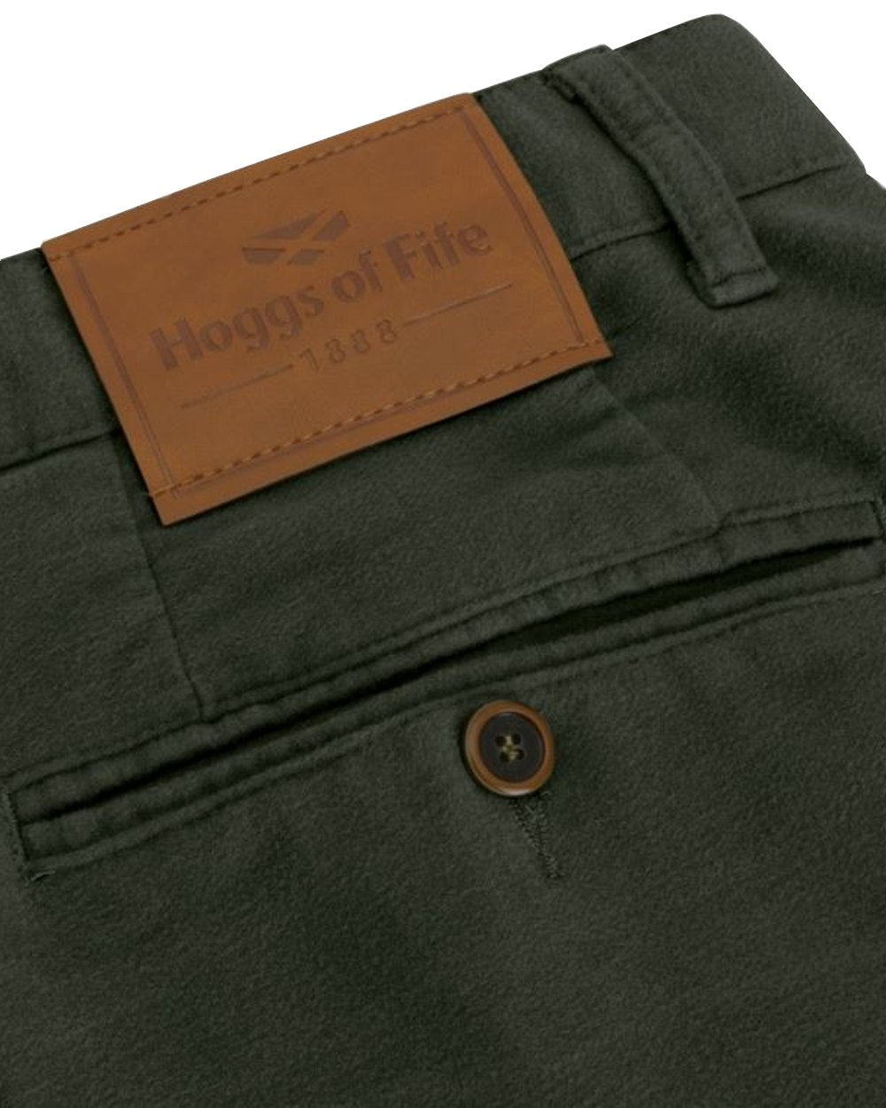Dark Olive Coloured Hoggs of Fife Carrick Stretch Technical Moleskin Trousers on white background #colour_dark-olive