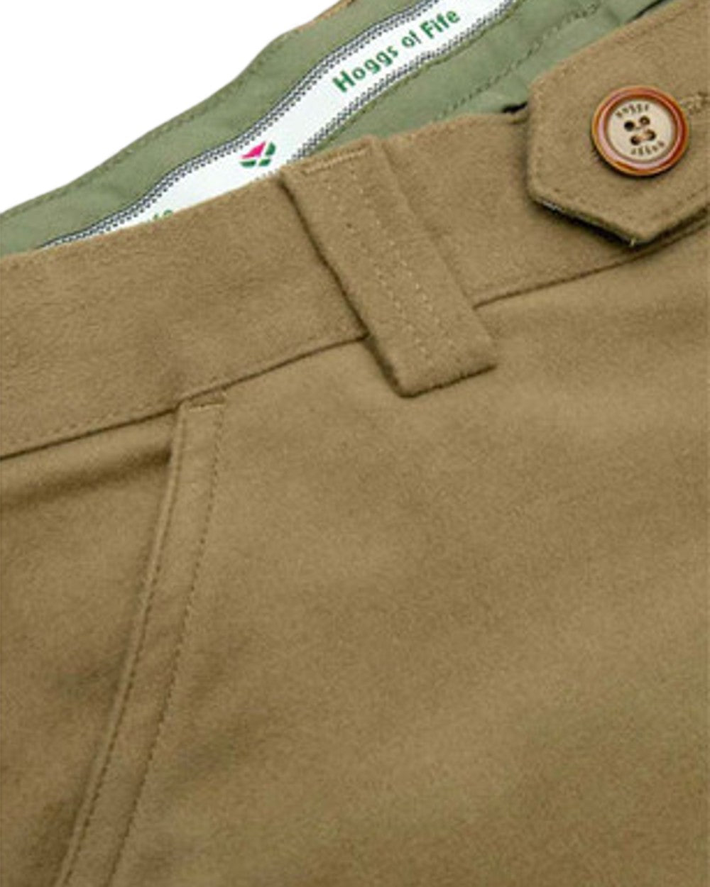 Dried Moss Coloured Hoggs of Fife Carrick Stretch Technical Moleskin Trousers on white background #colour_dried-moss