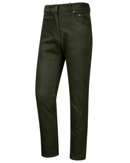 Olive Coloured Hoggs of Fife Carrick Technical Stretch Moleskin Jeans on white background #colour_olive