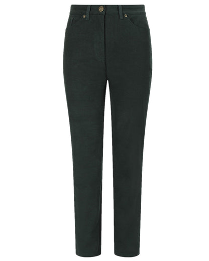 Forest Green Coloured Hoggs of Fife Catrine Ladies Technical Stretch Moleskin Jeans on white background #colour_forest-green