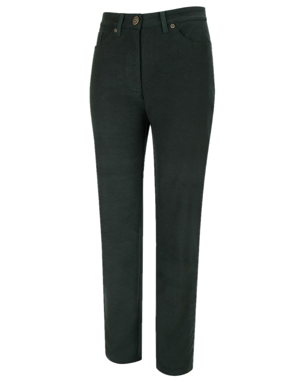 Forest Green Coloured Hoggs of Fife Catrine Ladies Technical Stretch Moleskin Jeans on white background #colour_forest-green