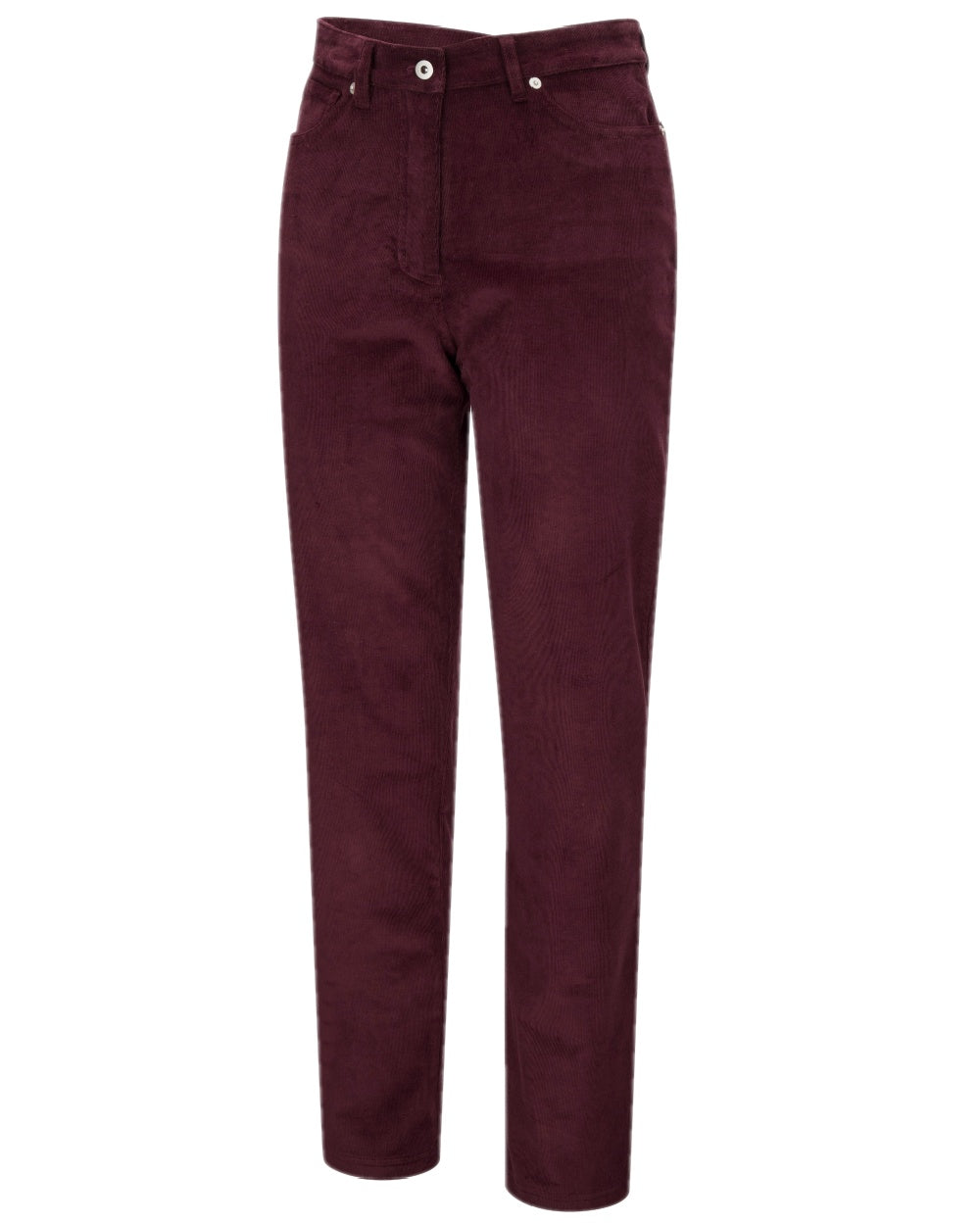 Merlot Coloured Hoggs of Fife Ceres Ladies Stretch Cord Jeans on white background #colour_merlot