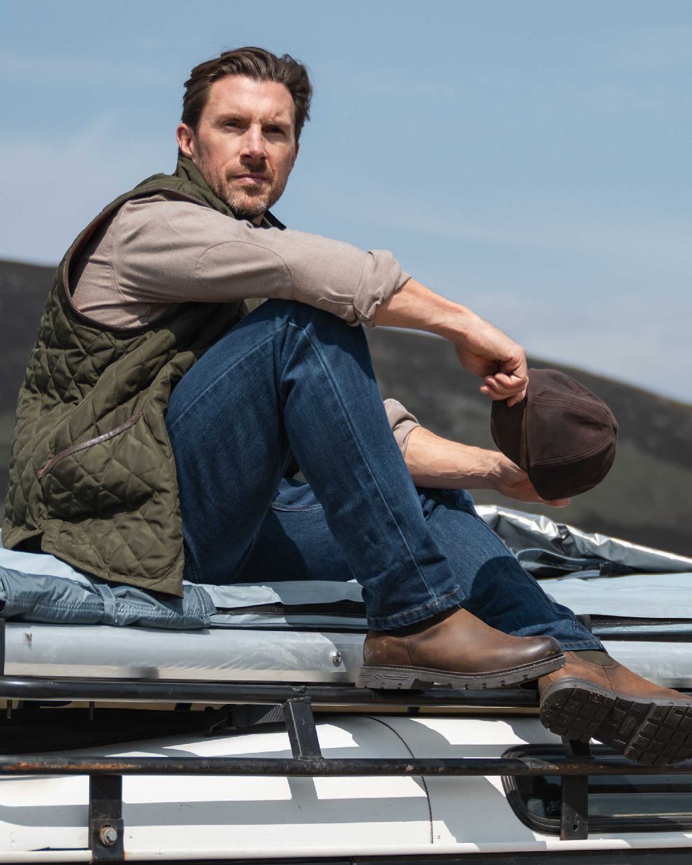 Dark Indigo Coloured Hoggs of Fife Clyde Comfort Denim Jeans on outdoor background #colour_dark-indigo