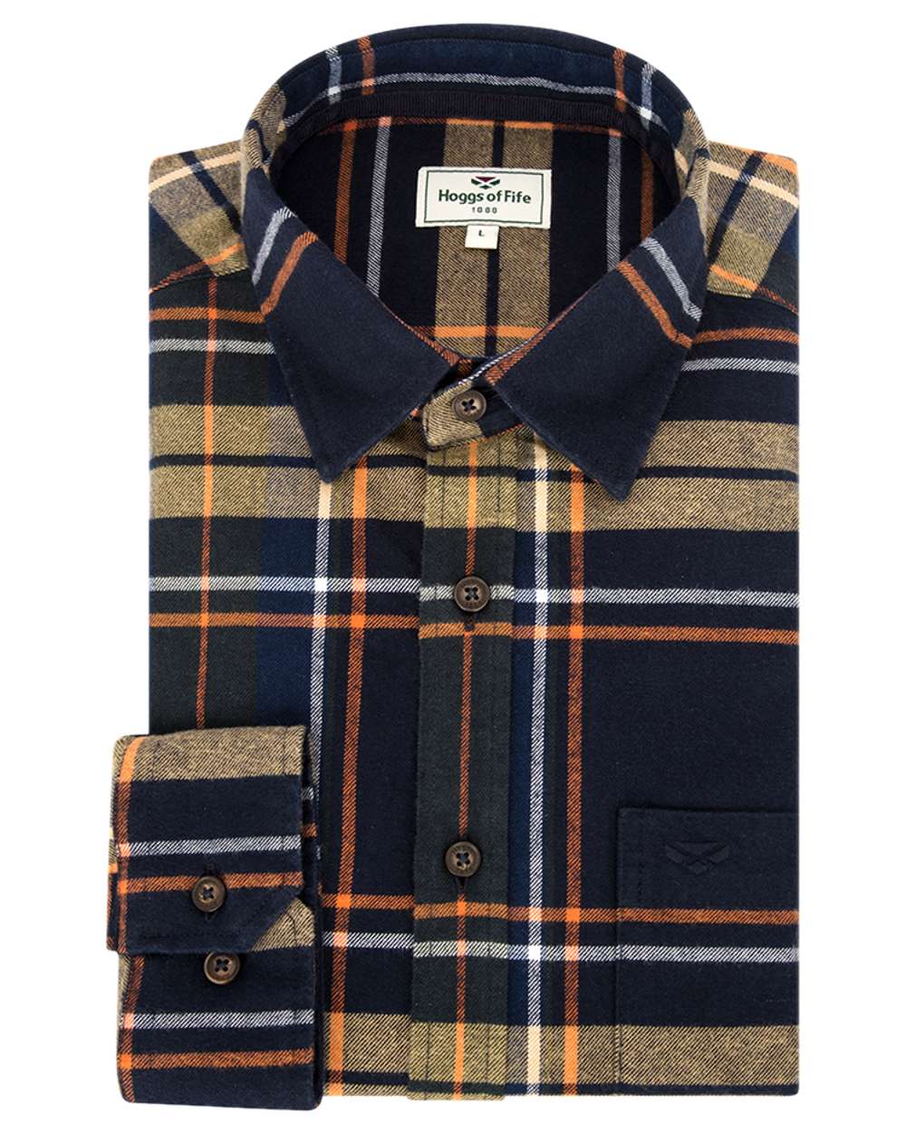 Navy Coloured Hoggs of Fife Coll Cotton Twill Check Shirt on white background #colour_navy