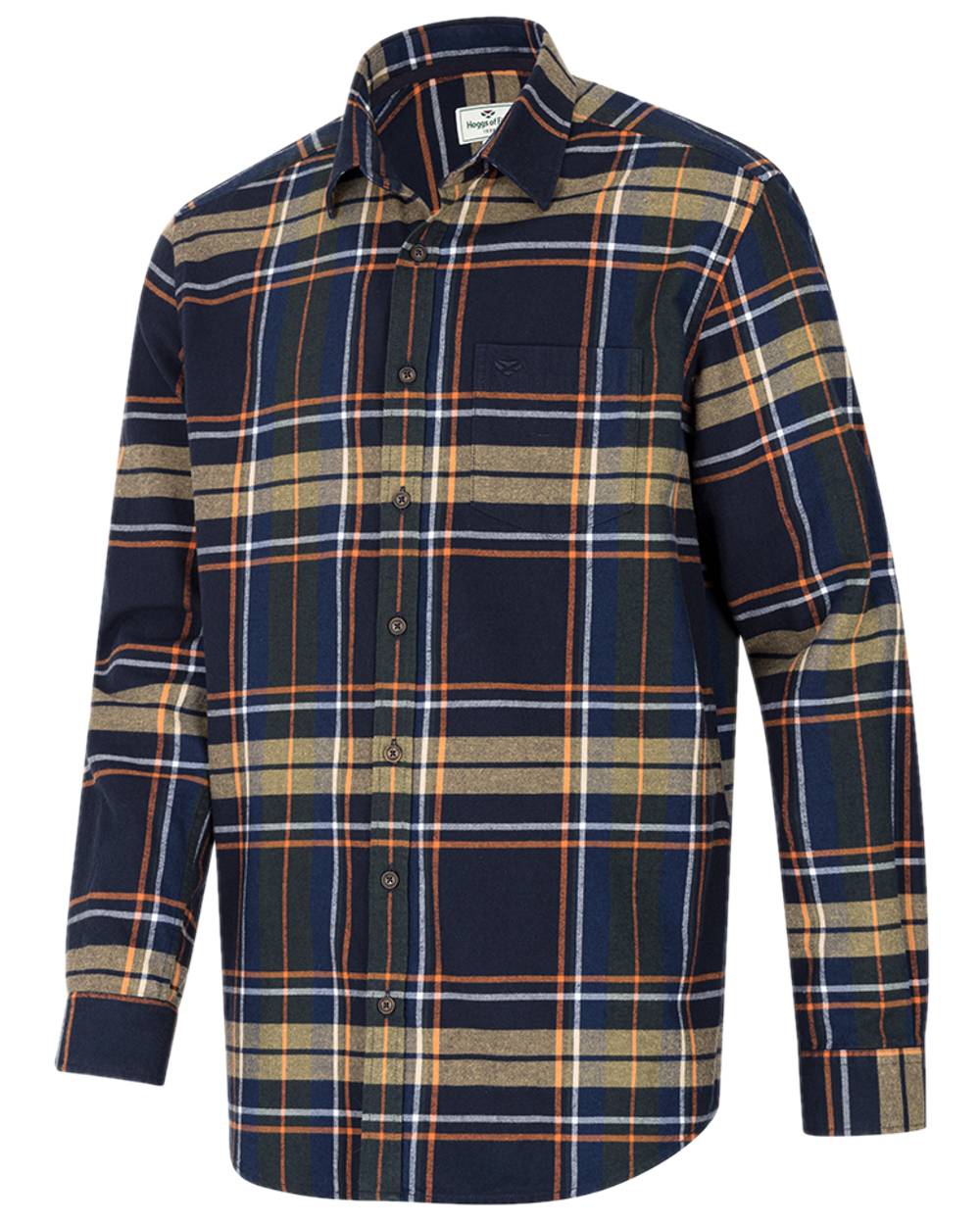 Navy Coloured Hoggs of Fife Coll Cotton Twill Check Shirt on white background #colour_navy