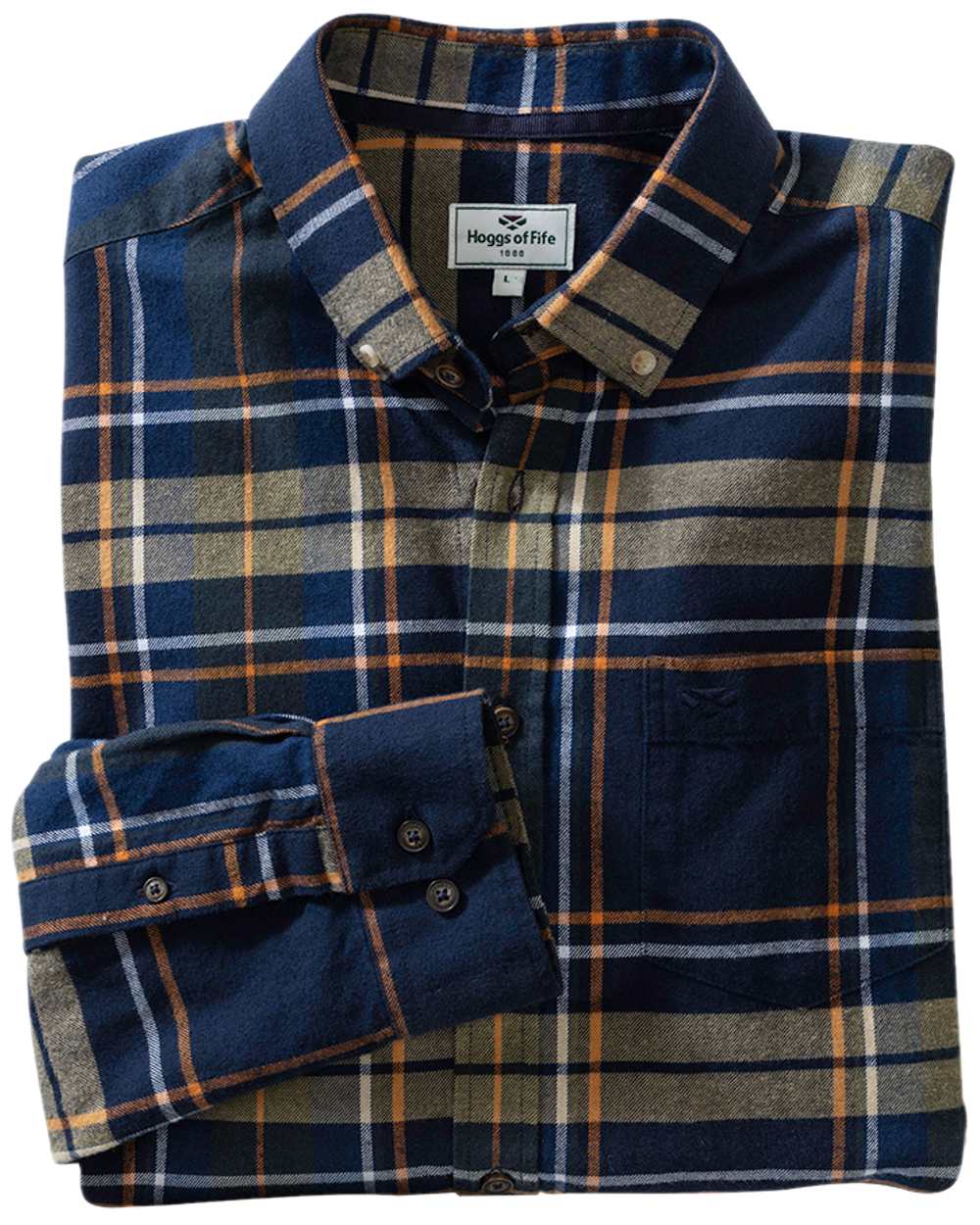 Navy Coloured Hoggs of Fife Coll Cotton Twill Check Shirt on white background #colour_navy