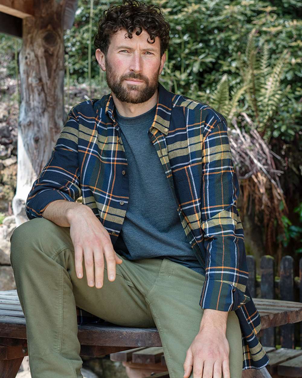 Navy Coloured Hoggs of Fife Coll Cotton Twill Check Shirt on countryside background #colour_navy