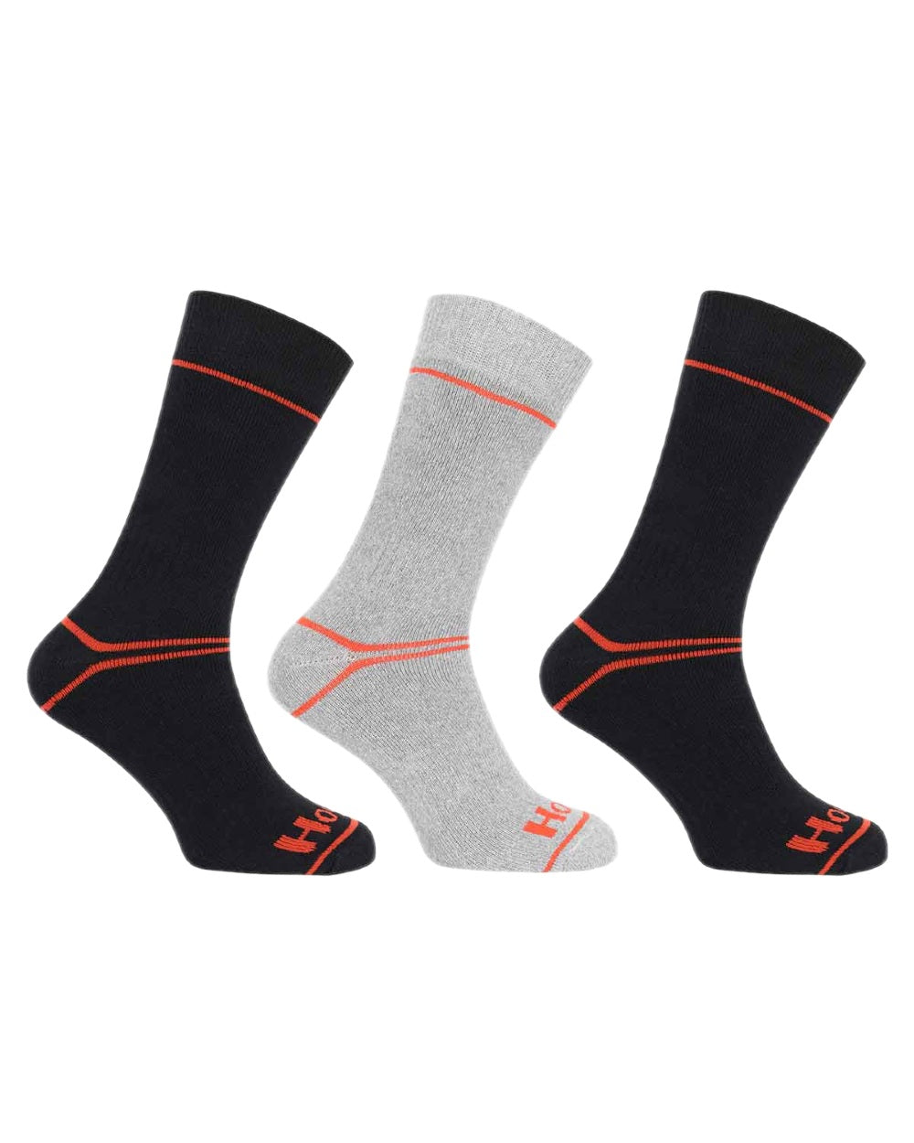 Black Grey Coloured Hoggs of Fife Comfort Cotton Work Socks Triple Pack on white background #colour_black-grey