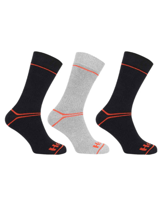 Black Grey Coloured Hoggs of Fife Comfort Cotton Work Socks Triple Pack on white background #colour_black-grey