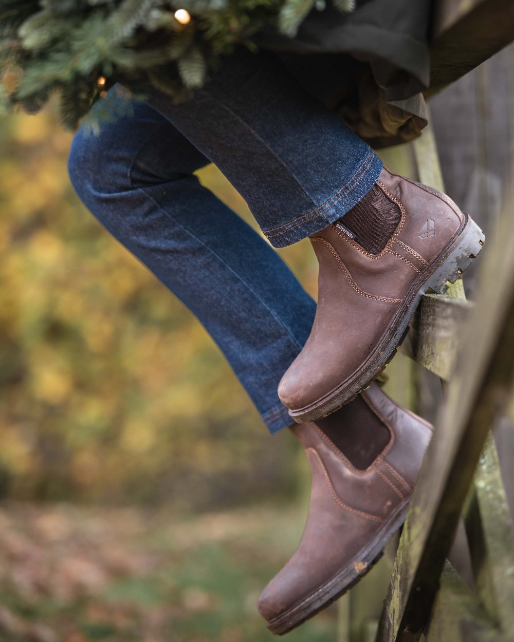 Indigo Coloured Hoggs of Fife Dee Stretch Denim Jeans on outdoor background #colour_indigo