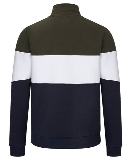 Forest White Navy Coloured Hoggs of Fife Dumfries 1888 Mens Quarter Zip Sweatshirt on white background #colour_forest-white-navy