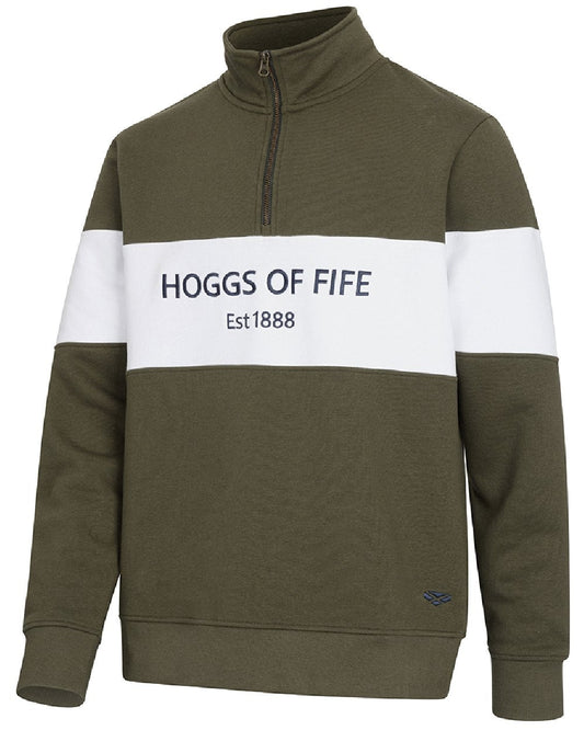 Lovat White Coloured Hoggs of Fife Dumfries 1888 Mens Quarter Zip Sweatshirt on white background #colour_lovat-white