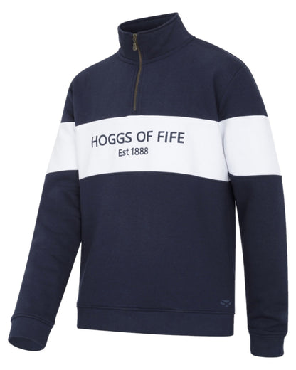 Navy White Coloured Hoggs of Fife Dumfries 1888 Mens Quarter Zip Sweatshirt on white background #colour_navy-white