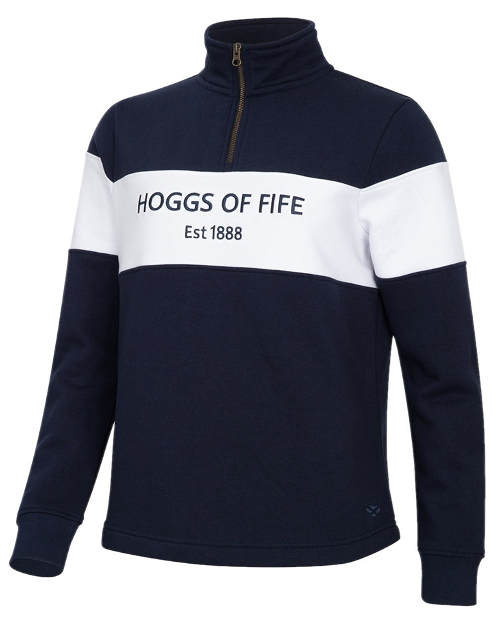 Navy White Coloured Hoggs of Fife Dumfries 1888 Womens Quarter Zip Sweatshirt on white background #colour_navy-white