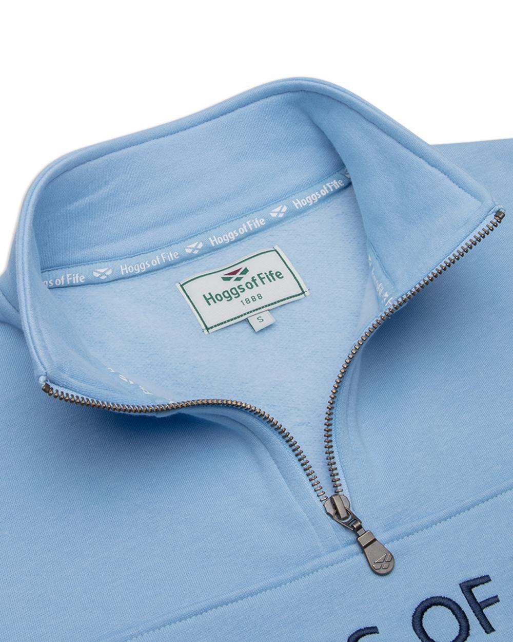 Plain Blue Coloured Hoggs of Fife Dumfries 1888 Womens Quarter Zip Sweatshirt on white background #colour_plain-blue