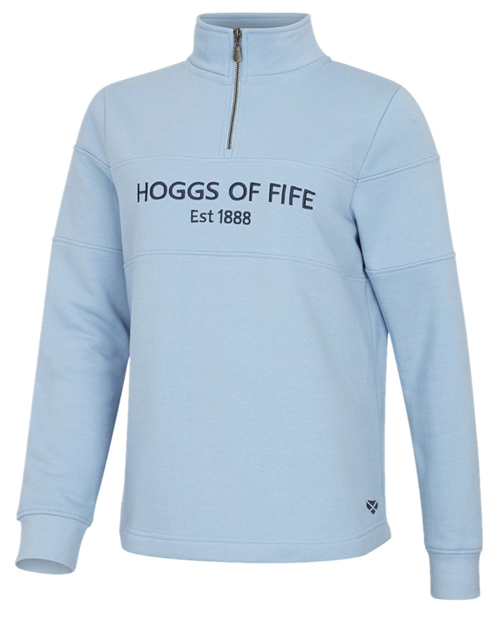 Plain Blue Coloured Hoggs of Fife Dumfries 1888 Womens Quarter Zip Sweatshirt on white background #colour_plain-blue