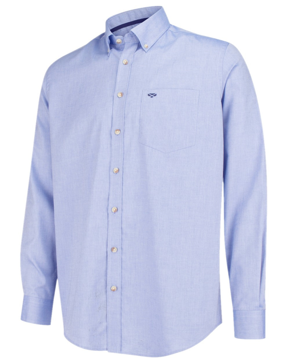 Blue Coloured Hoggs of Fife Dunedin Plain Oxford Shirt on white background #colour_blue