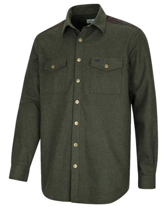 Loden Marl Coloured Hoggs of Fife Dunvegan Flannel Shirt on white background #colour_loden-marl