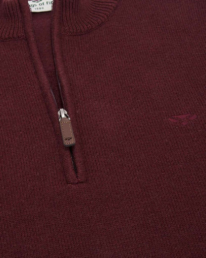 Berry Red coloured Hoggs of Fife Falkirk Quarter Zip Pullover on white background #colour_berry-red